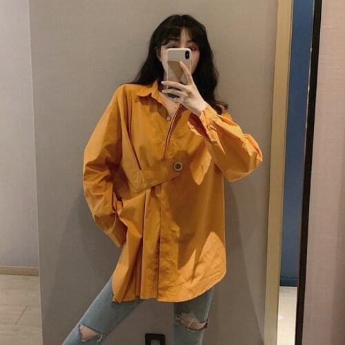 2021 Spring Street Style Solid Color Women Blouse Shirt Long Sleeve Button Up Ladies Tunic Shirts Oversize Fashion Female Tops