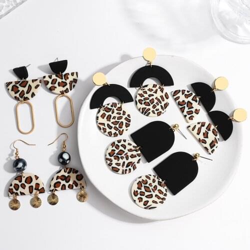 AENSOA Leopard Layered Polymer Clay Metal Geometric Drop Earrings for Women Girls 2021 Trendy Pendant Dangle Earrings Jewelry