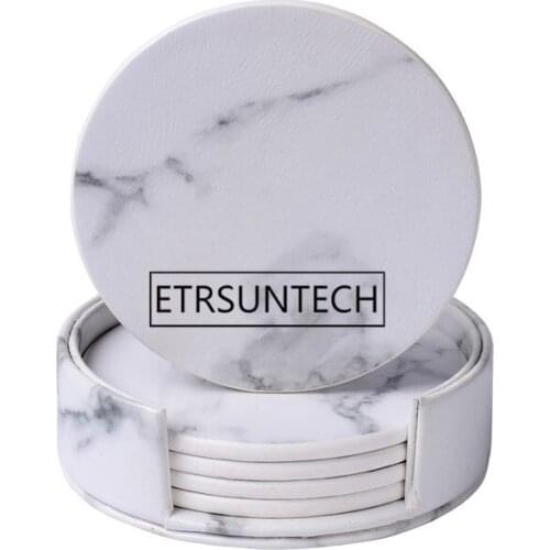 10sets PU Emulation Marble Coffee Coaster Sets Cup Mats Pads Desktop Non-slip Heat Insulation Pad Table Decoration
