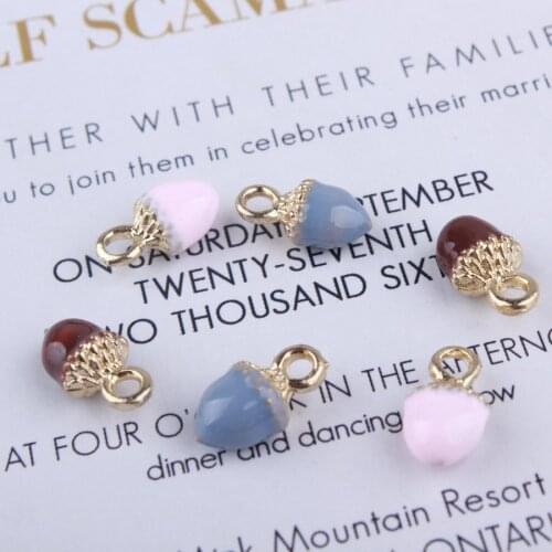 10pcs 12*7MM Fashion Enamel pinecone charms for bracelet hazelnut pendant filbert dangle DIY metal jewelry making gold alloy