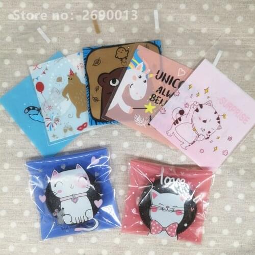 100Pcs Cartoon Plastic Bags Cookie&Candy Bag Self-Adhesive For Wedding Birthday Party Gift Bag Biscuit Baking opp Packaging Bag