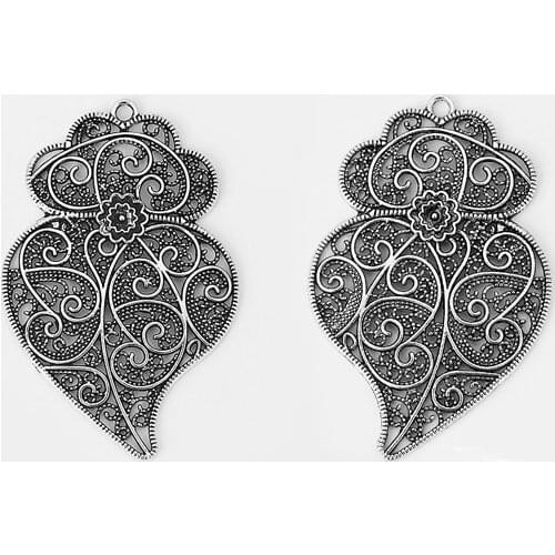 12PCS Antique Large Hollow Filigree Flower Viana Heart Charms Pendants for Necklace Miking Jewelry Findings 59x38mm