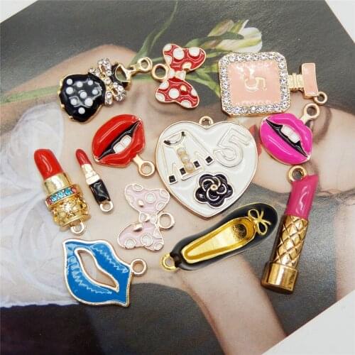 GraceAngie 12PCS Enamel Lipstick Lip Bag Charm Alloy Mixed Girl Supplies Necklace Pendant Bracelet Accessory Jewelry Making