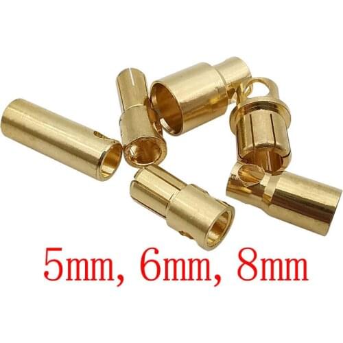 2/5Pairs 5.0mm 6.0mm 8.0mm Brass Gold Male Female Bullet Banana Connector Plug for RC Model ESC Battery Motor