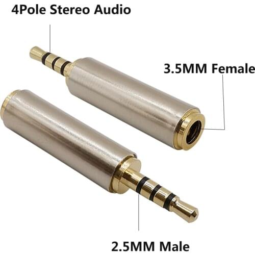2PCS 2.5mm Male to 3.5mm Female Audio Connector 4 Pole Stereo Cable Plug Convertor Headphone Mic Video Adapter