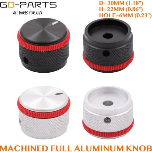30x22mm Full Aluminum Potentiometer Knob Cap With Red Rubber Ring 0.23" 6mm Hole For Hifi Audio Guitar AMP Radio Recorder 1PC