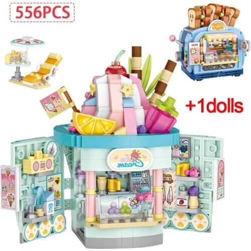 567 Pcs City Mini Street View Delicacy Store Cart Building Blocks Friends DIY Bread Car Shop Figures Bricks Toy For Kids Gifts