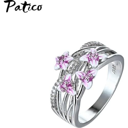 Cute Flower Wedding Engagement Rings For Women Girls CZ Cubic Zirconia 925 Sterling Silver Fashion Jewelry Wholesale