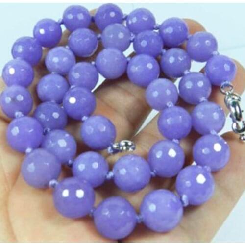 Free shipping 10mm faceted round beads necklace purple semi-precious stone jades chalcedony party gifts jewelry 18inch BV223