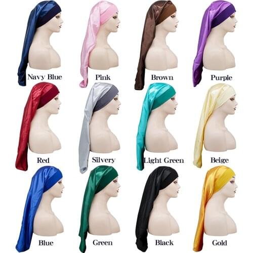 Long Tube Solid Color Night Cap Satin Breathable Turban Sleep Headwear Cap Hat Hat Hat Suitable For Fedora Cap Adult Wholesale