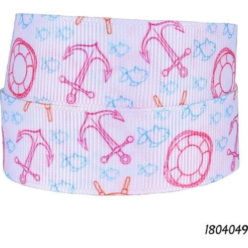 FLRA Ribbon (50 yards/lot) New summer style fish and pink anchor printed grosgrain ribbon