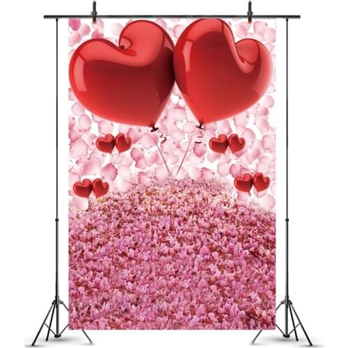 Red Love Heart Balloons Flowers Floor Wedding Photography Backdrops Newborn Baby Shower Kids Portrait Photo Backgrounds Props
