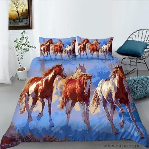 Oil Painting Horses Pattern Printed Duvet Cover for Bedroom Quilt Covers Bedding Sets with Pillowcase Home Decor