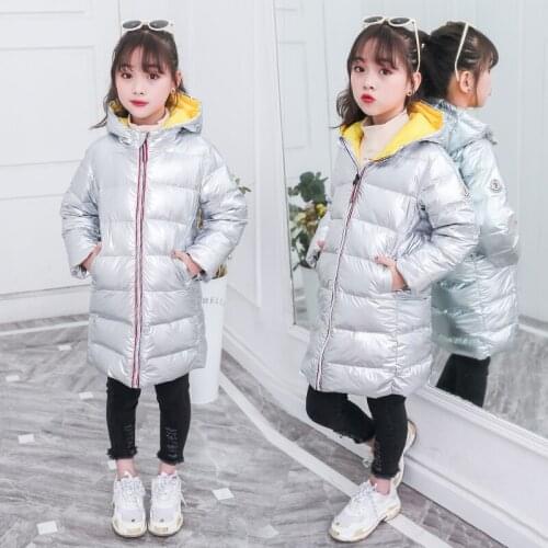 Hot Sale Childrens Fashion Down Hooded Coat Kids Silver Long Duck Down Jacket Overcoat Boys & Girls Warm Outerwear Clothes P80