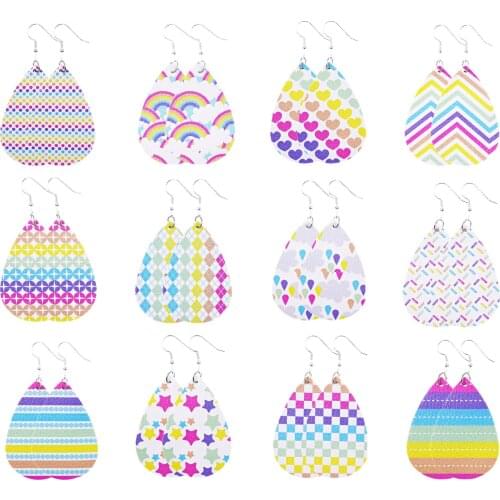 Multicolor Teardrop Leather Dangle Earrings Girls Cute Lightweight Rainbow Heart Drop Earring Fashion Jewelry Gifts Wholesale