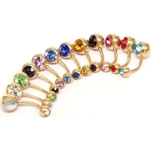10PCS Trendy Crystal Piercing Navel Bohemian Gold Color Belly Bar Navel Belly Button Rings Boho Belly Ring Body Piercing jewelry