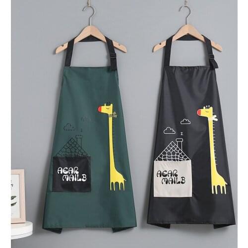 Cartoon cute waterproof adjustable hanging neck apron dirt-resistant PVC non-stick wool waist kitchen cooking work clothing