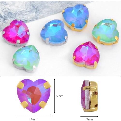 12mm Heart Shape Rhinestones Claw Set Flatback Sew On Stones Glass Crystal Stones DIY Crafts Needlework Accessories