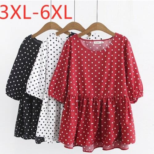 New 2021 Ladies Summer Plus Size Tops For Women Large Blouse Short Sleeve Loose Casual Ruffle Dot Chiffon Shirt 3XL 4XL 5XL 6XL