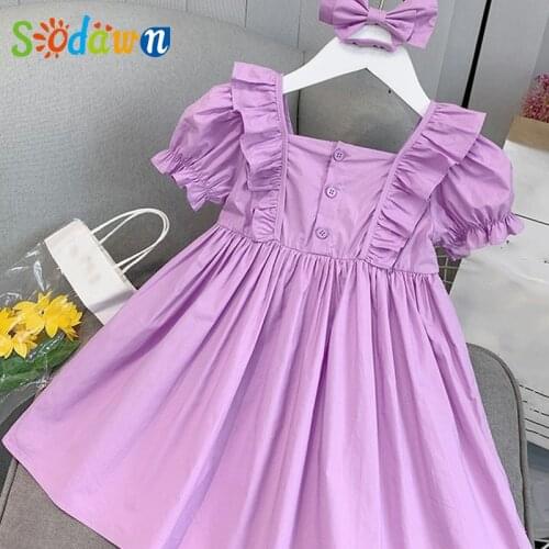 Sodawn New Girls Dress SummerPuff-Sleeve Cute Kids Princess Dress Toddler Clothes With Hairband