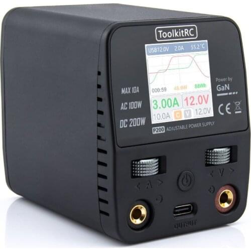 New In Stock ToolkitRC P200 Mini 30V AC100W DC200W 10A GaN Adjustable Mini Desktop Power Supply USB Output