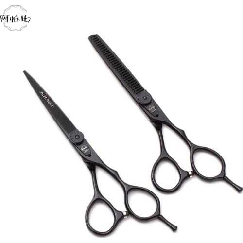 6" AQIABI Stainless Black Straight Shears Thinning Scissors Hair Scissors Professional Hairdressing Scissors Dropshipping A9015
