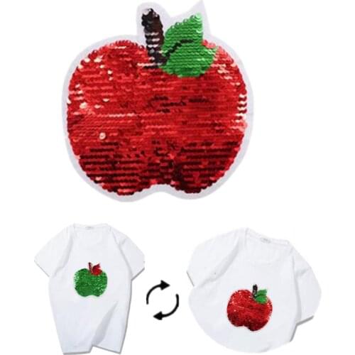 Sequins Patch 130mm Apple Reversible Change Color AB Patches For Clothing Logo Strange Things Stickers Deal With It Tshirt Coat