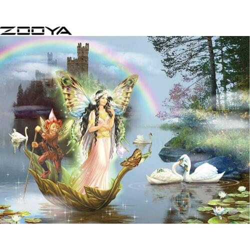 Full 5D DIY Diamond Painting Needlework Fairy Swan Rainbow Diamond Embroidery Cross Stitch Round Rhinestone Home Decoration R936