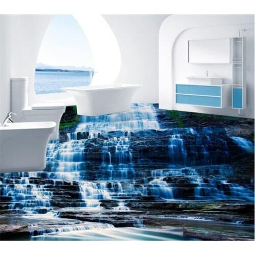 Nature Small waterfall stone 3D Floor Mural Wallpaper Kitchen Waterproof Self-adhesive 3d flooring PVC Wallpaper BEIBEHANG