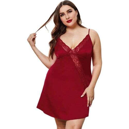 Nuisette Femme Sexy Lingerie Plus Size Nightwear 5XL Ice Silk Illusion Nighties for Women Lace Nightdress Slip Summer Dress