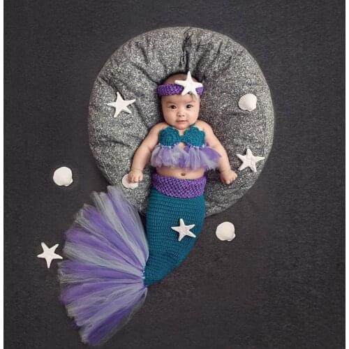Childrens photography clothing, studio baby photo clothing wool knitted purple mermaid CHD10140