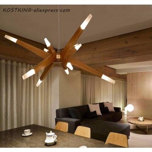KOSTKING Modern Suspention Wooden hanging Pendant Lights Lamp for Dining room Creative pendant lamp