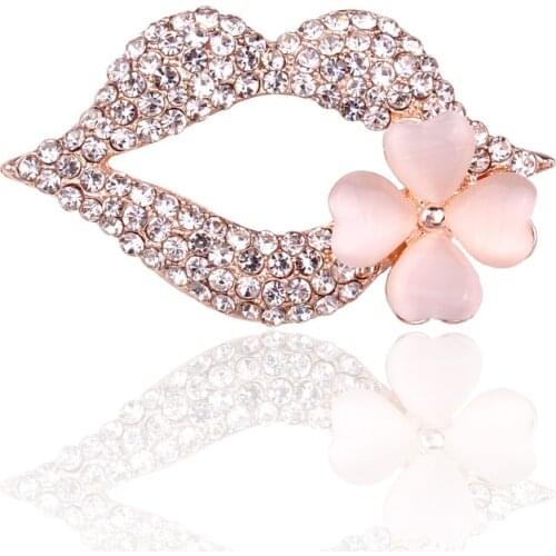 TODOX Rhinestone Brooches Crystal exquisite flower Cartoon sexy lips pins garment accessory wedding gifts for women girl man