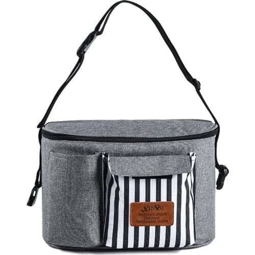 Mummy Bag Striped Multipurpose Ditty-Bag Handbag Zipper Closure Hanging Basket for Baby Carriage Red Black Gray