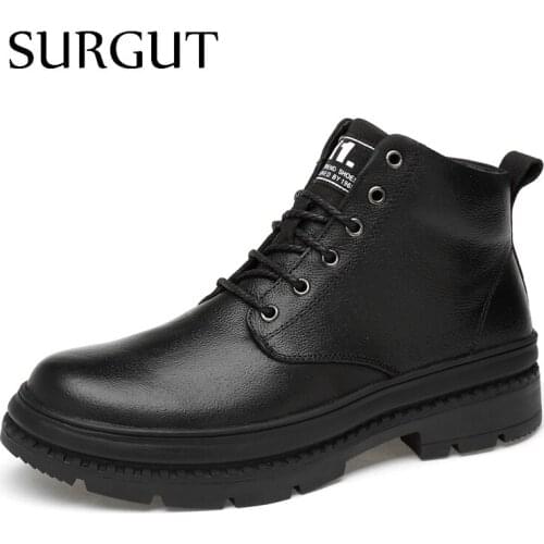 SURGUT New Fashion Men Autumn Winter Ankle Boots Solid Color Snow Boots Plush Inside Keep Warm Waterproof Men Boots Size 39~47
