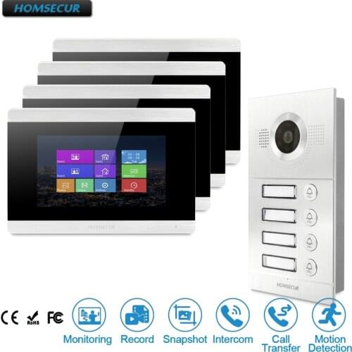 HOMSECUR 7" Video&Audio Smart Doorbell with Motion Detection for 4 Apartment BC121-4S+BM715-S