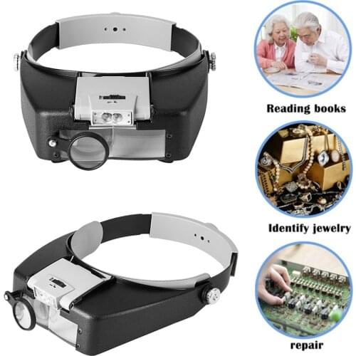 10X Headband Magnifying Glasses with LED Light Illuminated Magnifier Adjustable Head Loupe For Jewelry Reading Watchmaker Repair