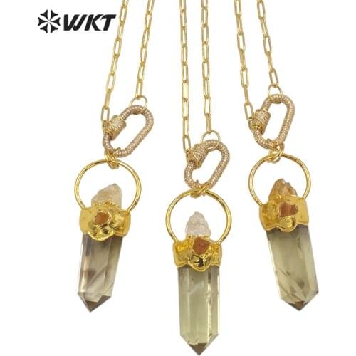 WT-N1273 Popular Gold Plated Stone Point Necklace Unique Yellow Crystal Necklace 18inch Special Necklace Chain Female Jewelry