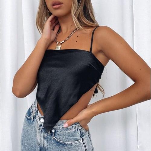 Women Summer Vest Camis Crop Top Solid Color Spaghetti Strap Tied Back Triangle Tank Tops for Female Ladies Summer Fashion New