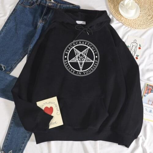 Pentagram Gothic Occult Satan Print Hoodie Woman Autumn Fleece Hoody Fashion Soft Sweatshirt Hipster Casual Loose Man Clothes