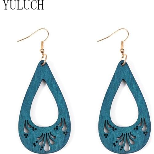YULUCH women wood pendant earrings elegant girls jewelry party casual accessories earrings Water drop art earring wooden woman
