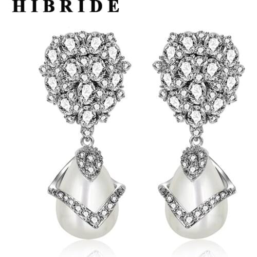 HIBRIDE Factory Direct Wholesale Price Women Simulated-Pearl Earrings Fashion Jewelry With White Gold Color E-355