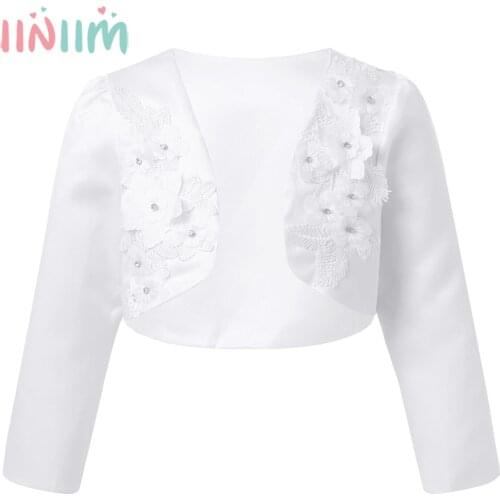 Flowers Beaded Girls Cardigan 3-12Y Girl Long Sleeve Jacket Wedding Dress Party White Bolero Girls Clothes Outerwear Girls Coat