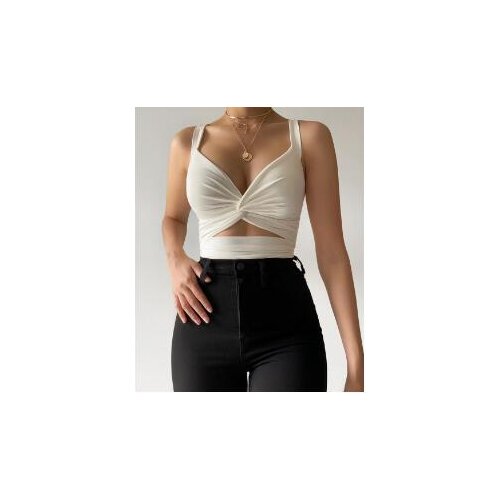 Women Solid Color Cropped Sling Tops Hollow Out Sleeveless Deep V-neck Knot Vest for Summer