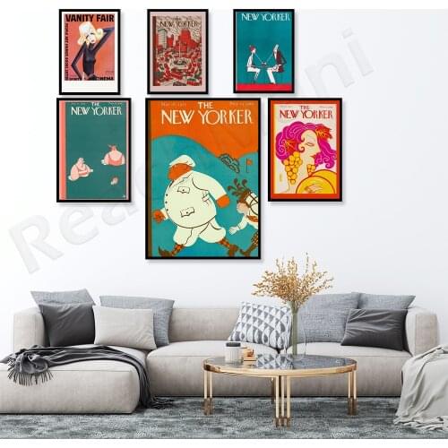 New Yorker magazine vintage prints, vintage art gallery wall magazine prints, 1950s, 1920 college dormitory wall decoration post
