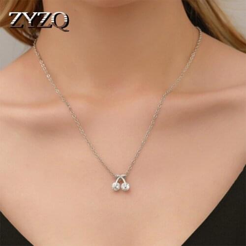 ZYZQ Sweety Cherry Necklace With Dazzling Sparkling Cubic Zircon Stone Setting Lovely Birthday Gift New Year Jewelry Necklace
