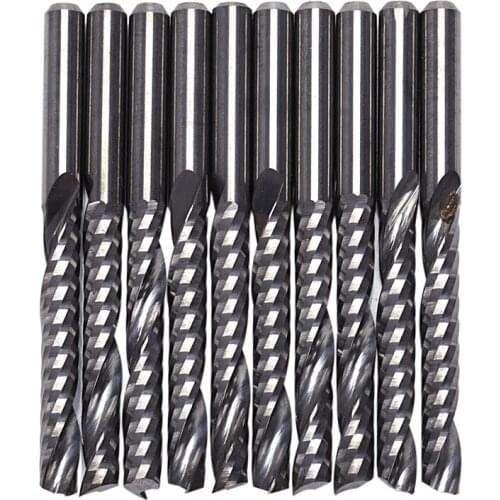 10Pcs Cnc Router Bits 3.175 X 22Mm Single Flute Spiral Carbide Cnc Router Bits Milling Cutter