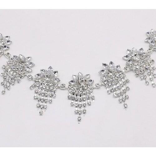 10Yards Rhinestone Trim Applique Flower Crystal Chain Trimming Luxury Costume Chain Silver DIY Crafts Free Shipping