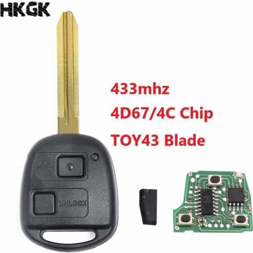 2 Buttons 433Mhz Car Remote key For Toyota Avensis Kluger Prado120 Tarago RAV4 Replacement Remote Control Key 4D67/4C Chip