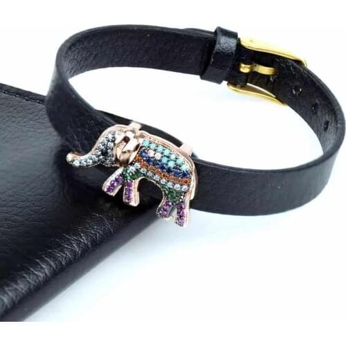 2020 Fashion Charms Elephant Leather Bracelet Men Rainbow CZ Cubic Zircon Wrap Bracelet for Male Women Jewelry